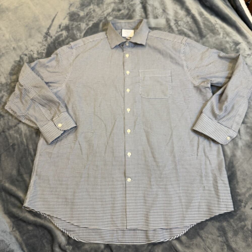 Charles Tyrwhitt shirt Men 17.5 35 Classic Fit Blue White Gingham Check Non Iron